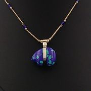 Azurite bead necklace with an azurite bear