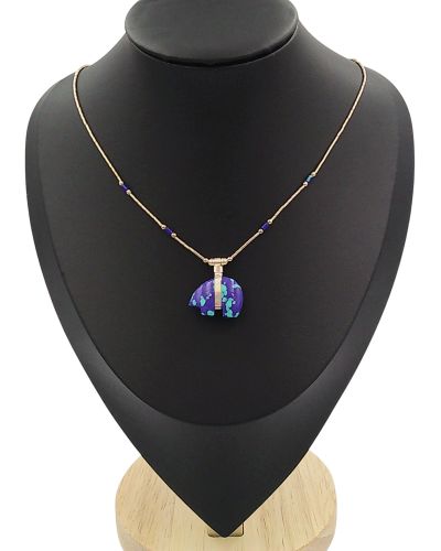 Azurite bead necklace with an azurite bear