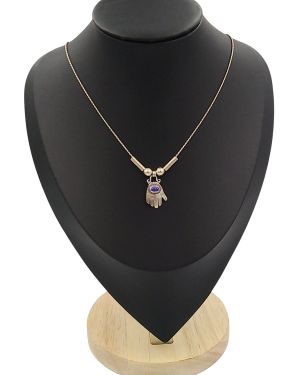 Necklace with hamsa hand pendant and lapis lazuli