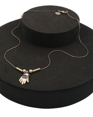 Necklace with hamsa hand pendant and lapis lazuli