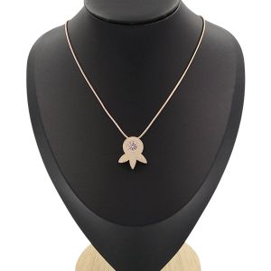 Brushed silver and cubic zirconia "leaf" pendant