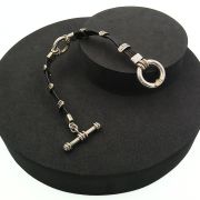 Gents leather and silver bracelet